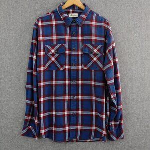 California Shirt Co. XL Blue Red Plaid Flannel Long Sleeve Button Up